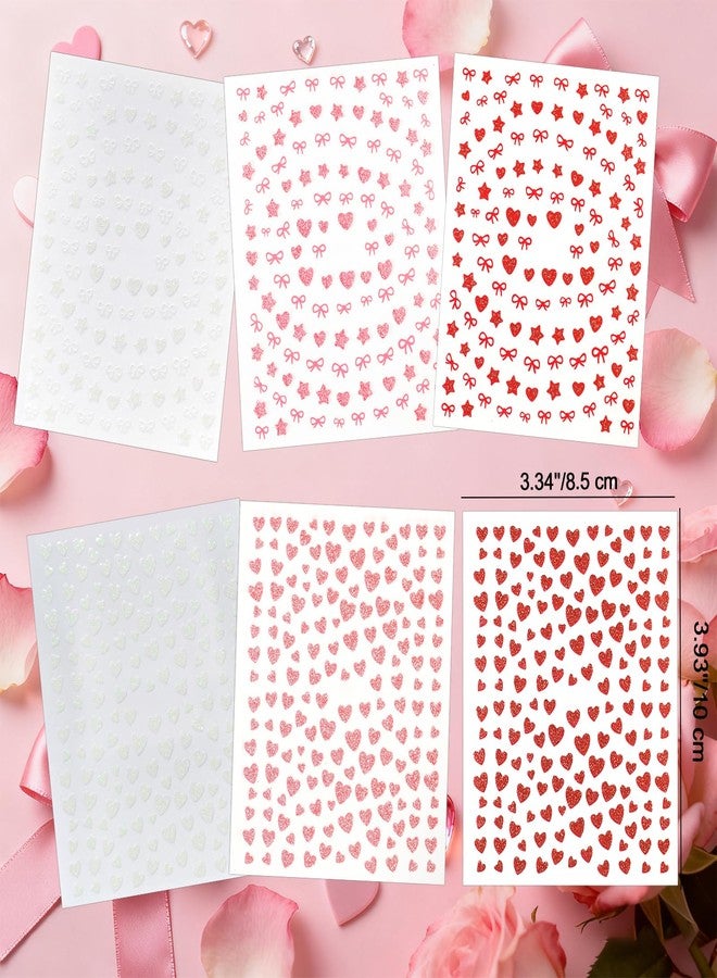 Allstarry Heart Nail Stickers, 6 Sheets Valentines Nail Stickers, Self-Adhesive Glitter Heart Nails Decals Pink Red White Valentines Day Nails Stickers for Women Gift Holiday Wedding Party Accessories - Image 5